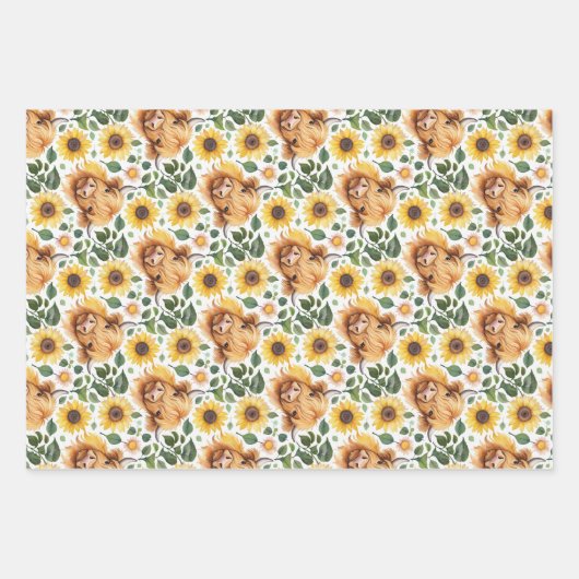 Niedliche Highland Cows & Yellow Sunflower Blume Geschenkpapier Set (Vorderseite 2)