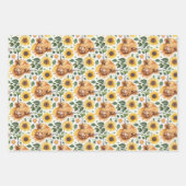 Niedliche Highland Cows & Yellow Sunflower Blume Geschenkpapier Set (Vorderseite)