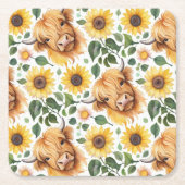 Niedliche Highland Cows & Yellow Sunflower Blume Rechteckiger Pappuntersetzer (Vorderseite)