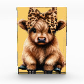 Niedliche Highland Kuh mit Bow Yellow Fotoblock (Vorderseite)