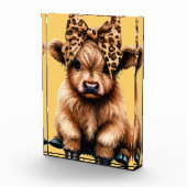 Niedliche Highland Kuh mit Bow Yellow Fotoblock (Rechts)
