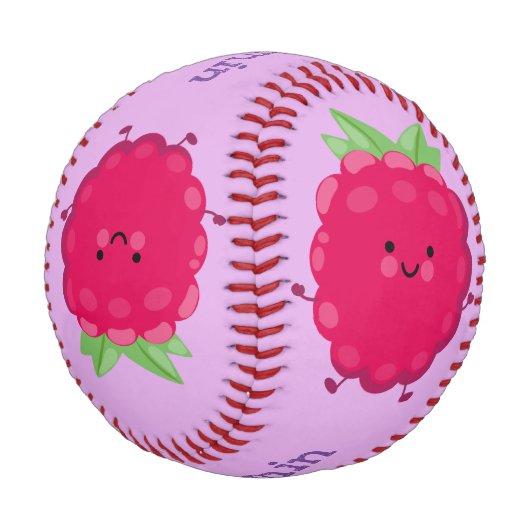 Niedliche Himbeere-Cartoon-Abbildung Baseball (Schrägansicht)