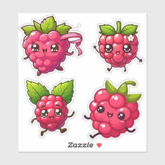 niedliche Himbeeren aus Kawaii Aufkleber (Blatt)