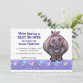 Niedliche Hippo Baby Dusche Einladung (Stehend Vorderseite)