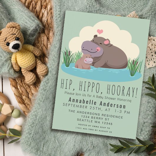 Niedliche Hippo Baby Dusche Einladung