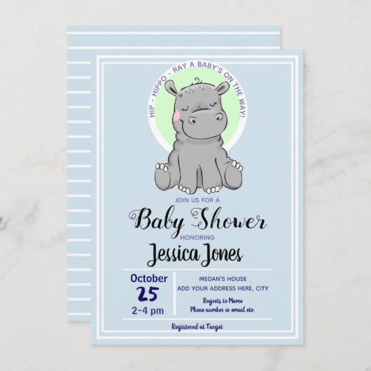 Niedliche Hippo Baby Dusche Einladungen (Vorne/Hinten)
