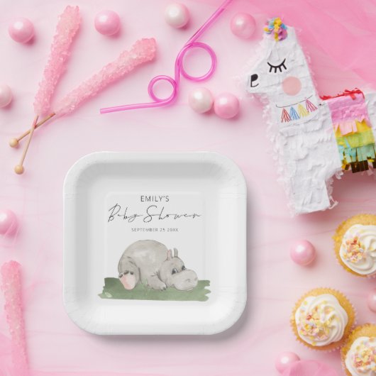 Niedliche Hippo Babydusche Napkins Pappteller (Party)