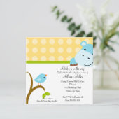 Niedliche Hippo & Birdie Baby-Dusche Einladung (Stehend Vorderseite)