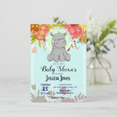 Niedliche Hippo Floral Baby Dusche Einladungen (Stehend Vorderseite)