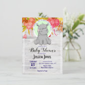 Niedliche Hippo Floral Baby Dusche Einladungen (Stehend Vorderseite)