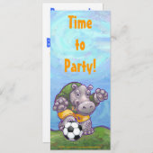 Niedliche Hippo-Fußball-Party Einladung (Vorne/Hinten)