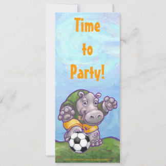 Niedliche Hippo-Fußball-Party Einladung