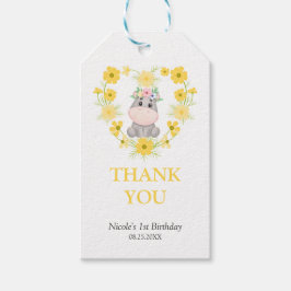 Niedliche Hippo-Gelbe Blume Herzstück Geburtstag V Geschenkanhänger
