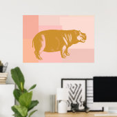 Niedliche Hippo-Illustration in Rosa und Gold Poster (Heimbüro)