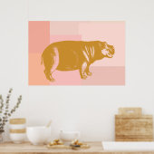 Niedliche Hippo-Illustration in Rosa und Gold Poster (Küche)
