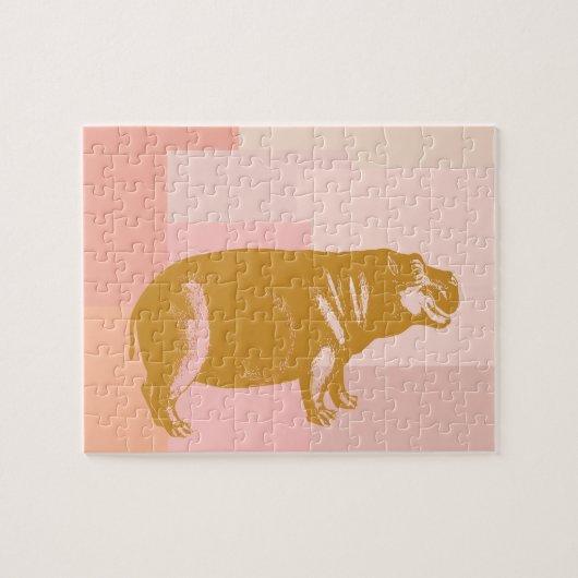 Niedliche Hippo-Illustration in Rosa und Gold Puzzle (Horizontal)