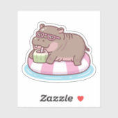 Niedliche Hippo-Kälte im Schwimmbad mit Kokosnuss  Aufkleber (Blatt)