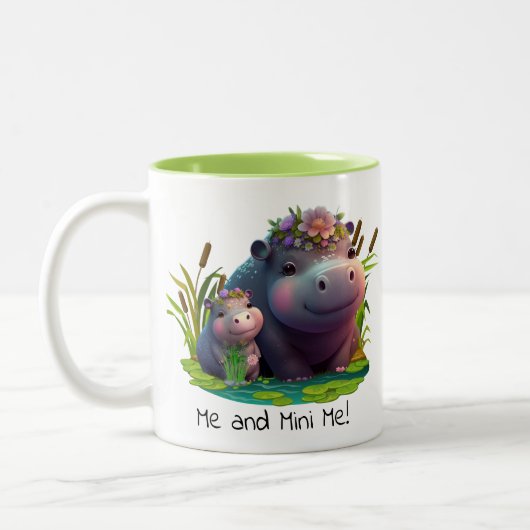 Niedliche Hippo-Mama und Baby Personalisiert Zweifarbige Tasse (Links)