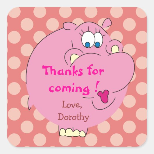 Niedliche Hippo Pink Polka Dots Party Stickers (Vorderseite)