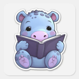 Niedliche Hippo-Reading Quadratischer Aufkleber