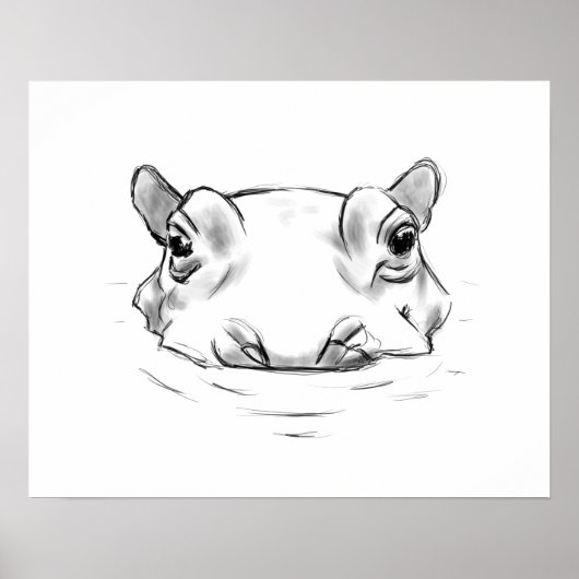 Niedliche Hippo-Skizze Poster (Vorne)