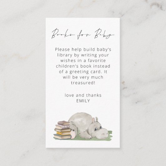 Niedliche Hippo-Skriptbücher für Babydusche Begleitkarte (Vorderseite)