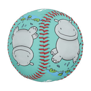 Niedliche Hippo Springen Cartoon-Abbildung Baseball