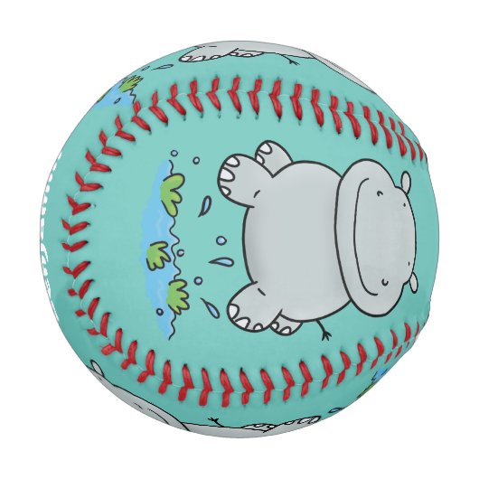 Niedliche Hippo Springen Cartoon-Abbildung Baseball (Vorderseite Links)