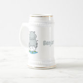 Niedliche Hippo Springen Cartoon-Abbildung Bierglas (Vorderseite Links)