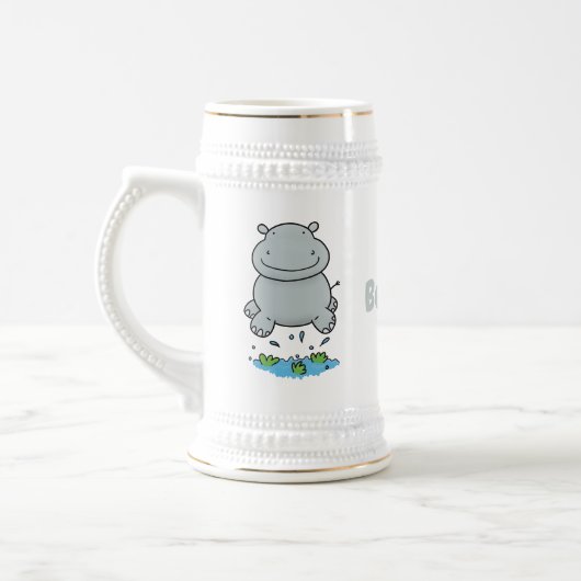 Niedliche Hippo Springen Cartoon-Abbildung Bierglas (Links)