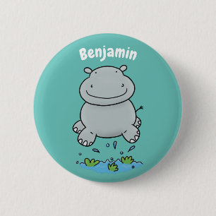 Niedliche Hippo Springen Cartoon-Abbildung Button