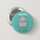 Niedliche Hippo Springen Cartoon-Abbildung Button (Vorne & Hinten)