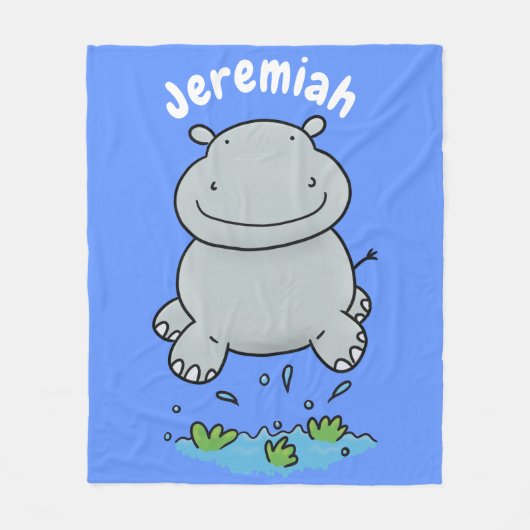 Niedliche Hippo Springen Cartoon-Abbildung Fleecedecke (Vorderseite)