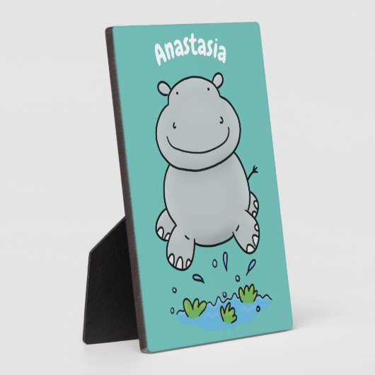Niedliche Hippo Springen Cartoon-Abbildung Fotoplatte (Seite)