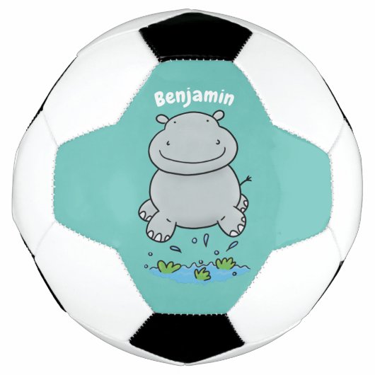 Niedliche Hippo Springen Cartoon-Abbildung Fußball (Vorderseite)