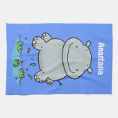 Niedliche Hippo Springen Cartoon-Abbildung Geschirrtuch (Horizontal)