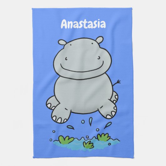 Niedliche Hippo Springen Cartoon-Abbildung Geschirrtuch (Vertikal)