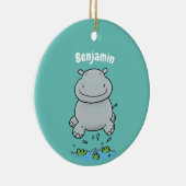 Niedliche Hippo Springen Cartoon-Abbildung Keramik Ornament (Rechts)