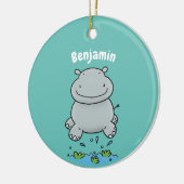 Niedliche Hippo Springen Cartoon-Abbildung Keramik Ornament (Links)