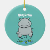 Niedliche Hippo Springen Cartoon-Abbildung Keramik Ornament (Hinten)