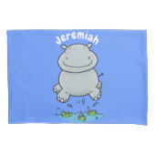 Niedliche Hippo Springen Cartoon-Abbildung Kissenbezug (Vorderseite)