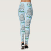 Niedliche Hippo Springen Cartoon-Abbildung Leggings (Rückseite)