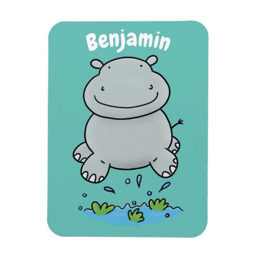 Niedliche Hippo Springen Cartoon-Abbildung Magnet (Vertikal)
