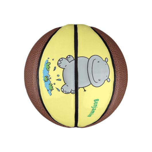 Niedliche Hippo Springen Cartoon-Abbildung Mini Basketball (Vertikal)
