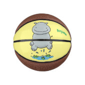 Niedliche Hippo Springen Cartoon-Abbildung Mini Basketball (Vorderseite)