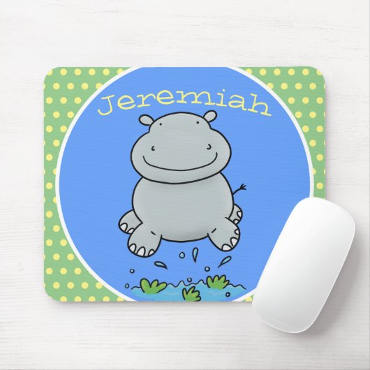 Niedliche Hippo Springen Cartoon-Abbildung Mousepad (Mit Mouse)