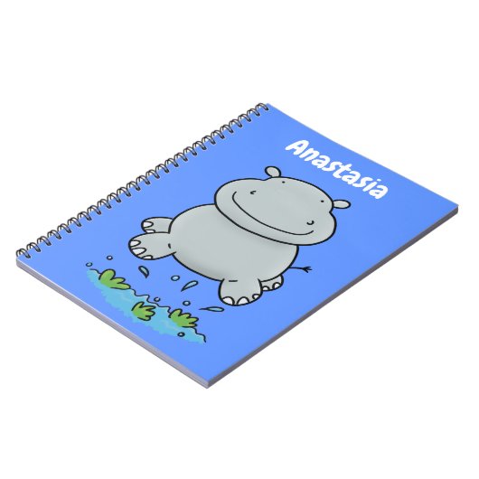 Niedliche Hippo Springen Cartoon-Abbildung Notizblock (Linke Seite)