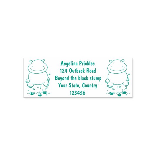Niedliche Hippo Springen Cartoon-Abbildung Permastempel (Design)