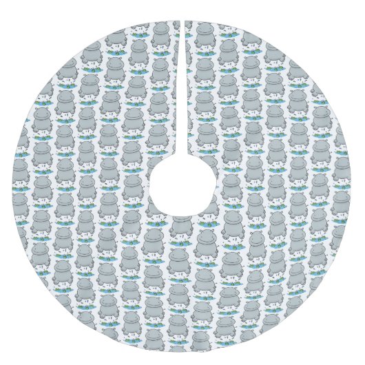 Niedliche Hippo Springen Cartoon-Abbildung Polyester Weihnachtsbaumdecke (Vorderseite)