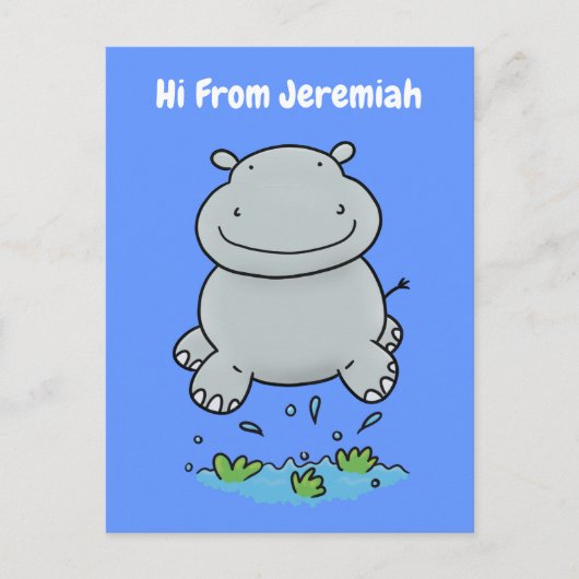 Niedliche Hippo Springen Cartoon-Abbildung Postkarte (Vorderseite)